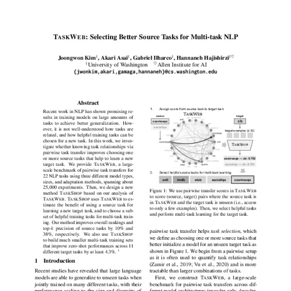 TaskWeb Selecting Better Source Tasks for Multitask NLP ACL Anthology