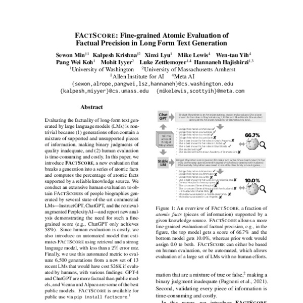 FActScore: Fine-grained Atomic Evaluation of Factual Precision in Long ...