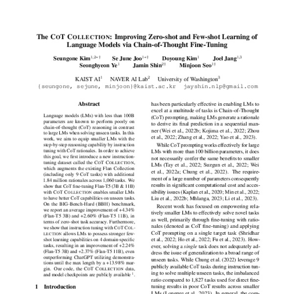 The CoT Collection: Improving Zero-shot and Few-shot Learning of ...