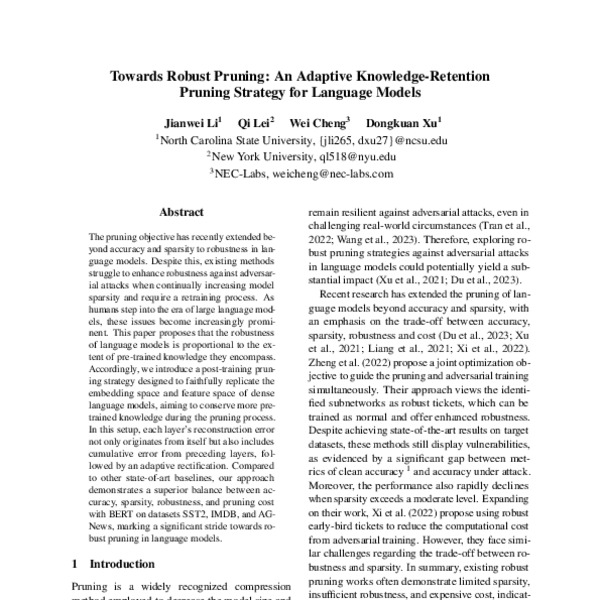 Towards Robust Pruning An Adaptive KnowledgeRetention Pruning