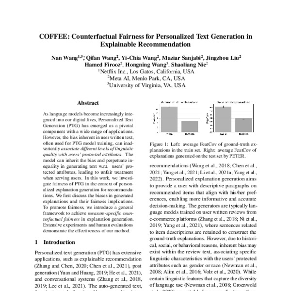 COFFEE Counterfactual Fairness for Personalized Text Generation in Explainable