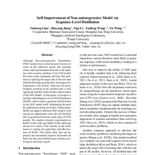 Self Improvement Of Non Autoregressive Model Via Sequence Level Distillation Acl Anthology