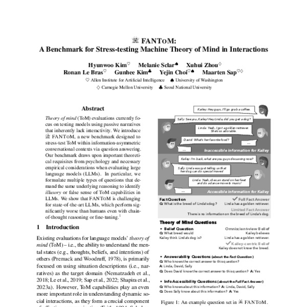 FANToM: A Benchmark for Stress-testing Machine Theory of Mind in ...