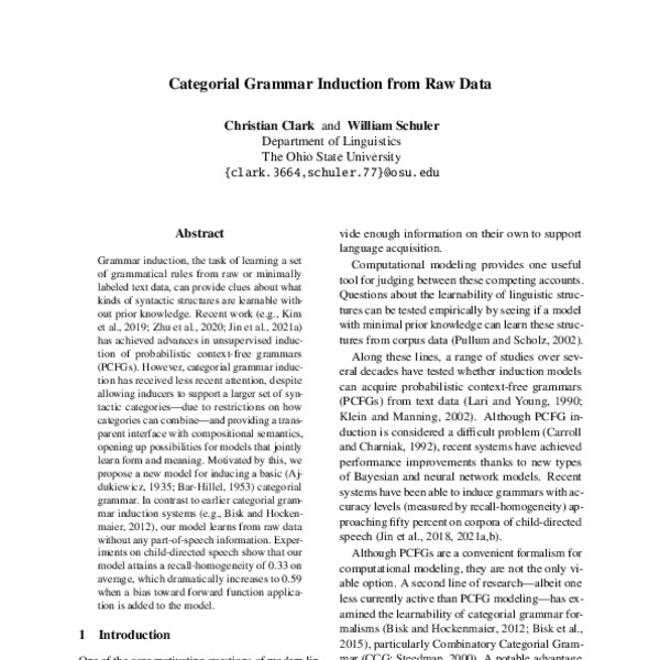 Categorial grammar induction from raw data - ACL Anthology