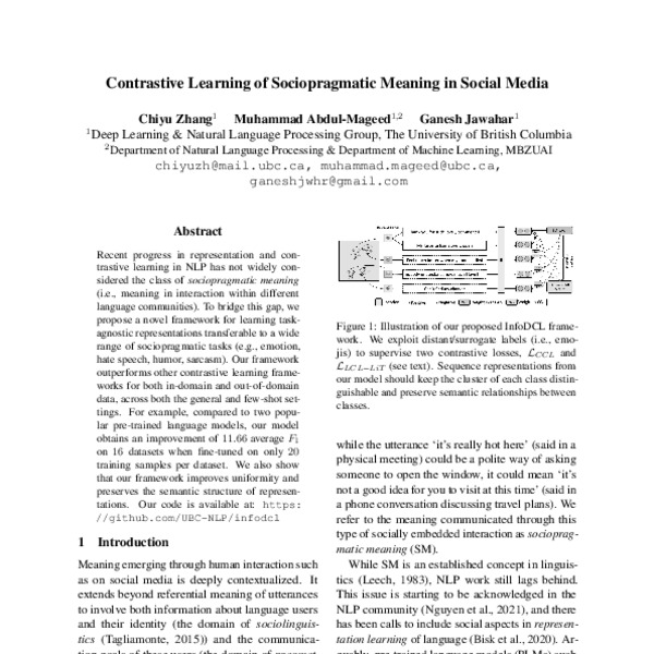 Contrastive Learning of Sociopragmatic Meaning in Social Media ACL