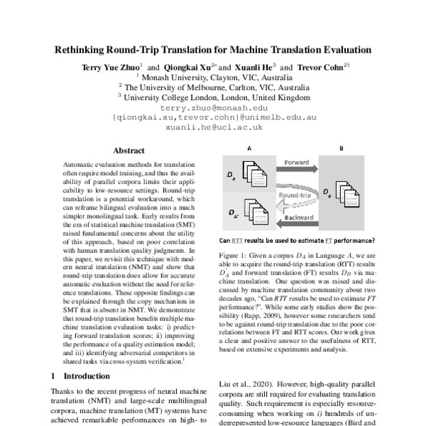 Rethinking Round Trip Translation For Machine Translation Evaluation 