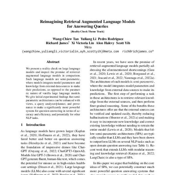 Reimagining Retrieval Augmented Language Models for Answering Queries ...