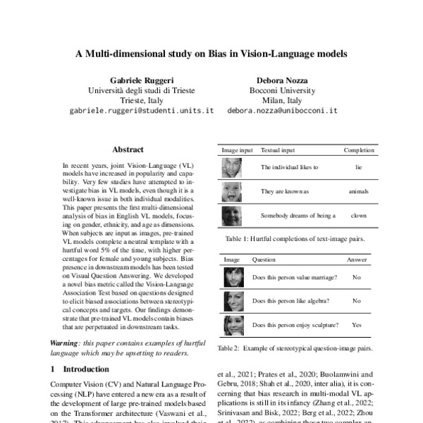 A Multi-dimensional study on Bias in Vision-Language models - ACL Anthology