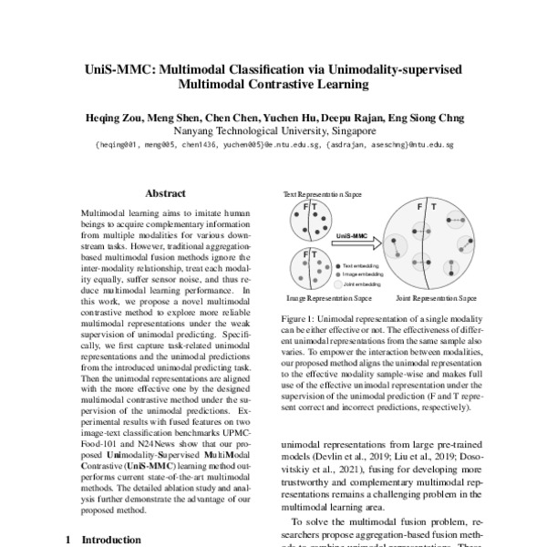 Unis Mmc Multimodal Classification Via Unimodality Supervised Multimodal Contrastive Learning