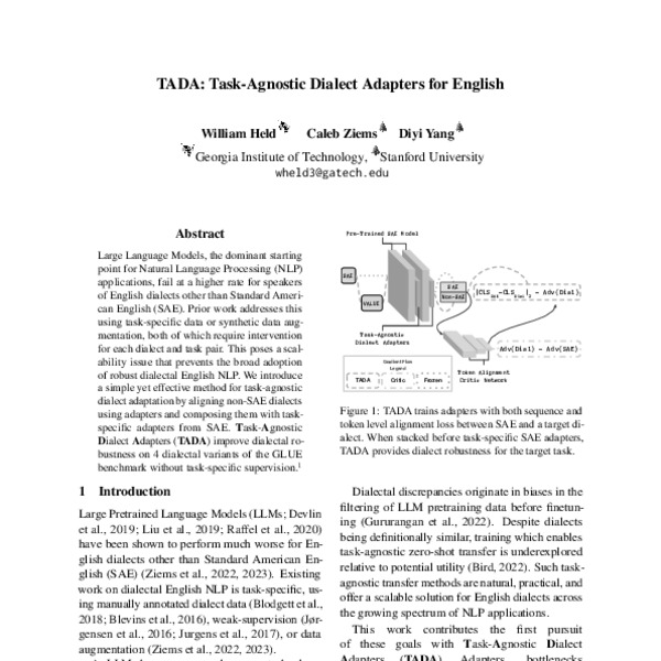 TADA : Task Agnostic Dialect Adapters for English - ACL Anthology