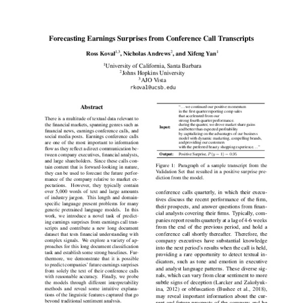 Forecasting Earnings Surprises from Conference Call Transcripts ACL