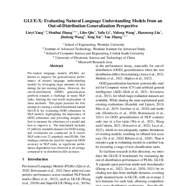 Glue X Evaluating Natural Language Understanding Models From An Out Of Distribution