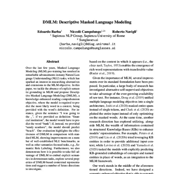 The Masked Language Modeling (MLM) objective as basis for training