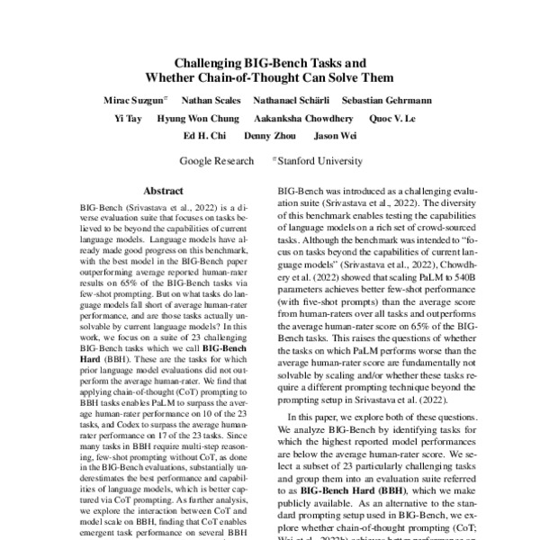 Challenging BIG-Bench Tasks and Whether Chain-of-Thought Can Solve Them ...
