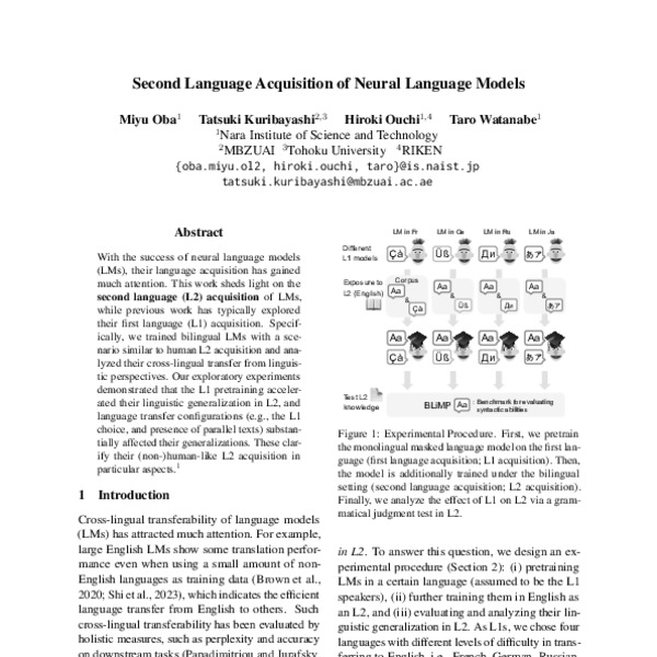 Second Language Acquisition of Neural Language Models - ACL Anthology