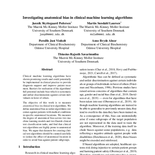 Investigating anatomical bias in clinical machine learning algorithms ...