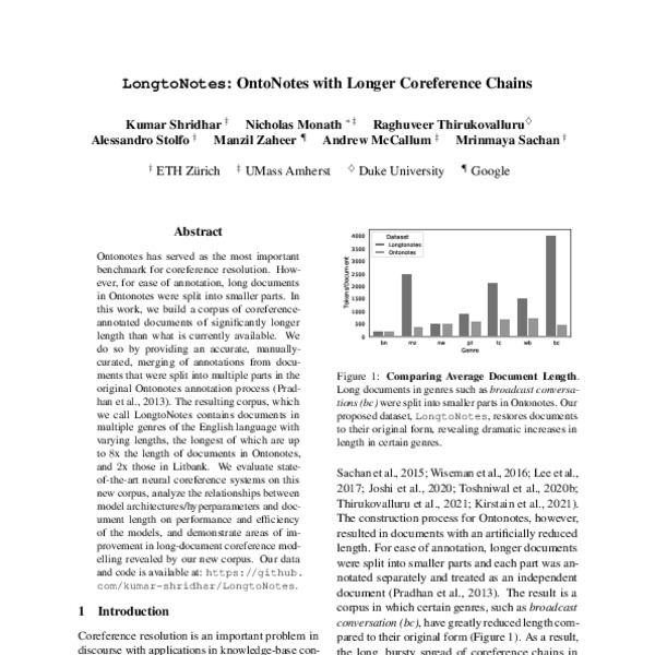 Longtonotes: OntoNotes with Longer Coreference Chains - ACL Anthology