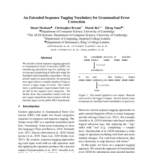 An Extended Sequence Tagging Vocabulary for Grammatical Error ...