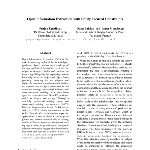 Open Information Extraction With Entity Focused Constraints - ACL Anthology