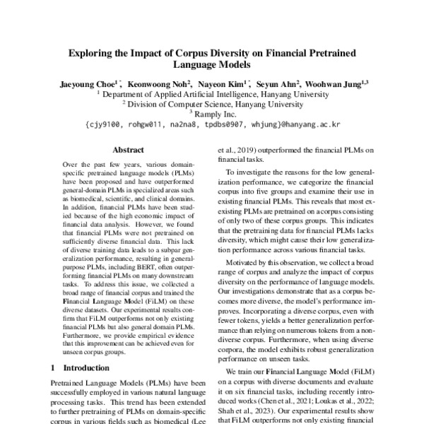 Exploring the Impact of Corpus Diversity on Financial Pretrained ...