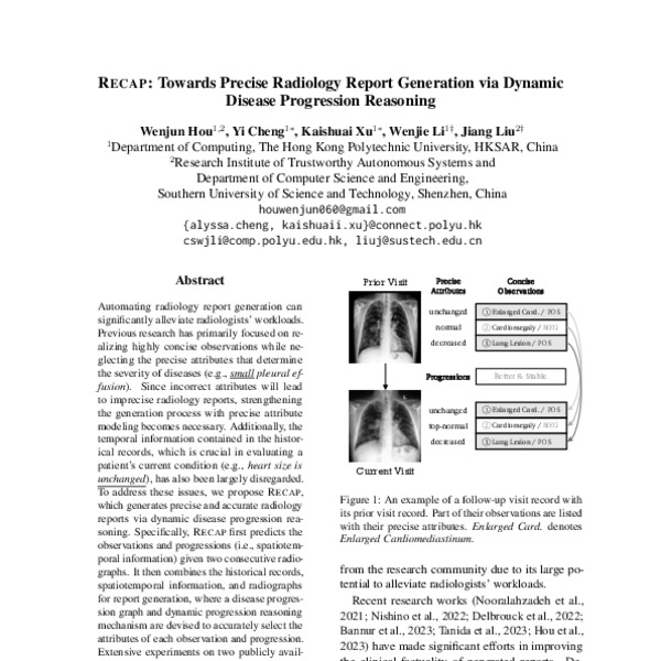 RECAP Towards Precise Radiology Report Generation via Dynamic Disease