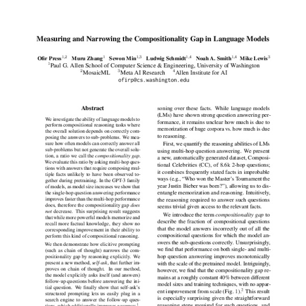 Measuring and Narrowing the Compositionality Gap in Language Models