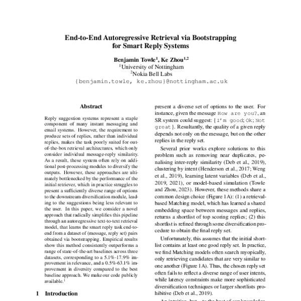 End-to-End Autoregressive Retrieval via Bootstrapping for Smart Reply ...