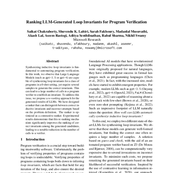 Ranking LLMGenerated Loop Invariants for Program Verification ACL