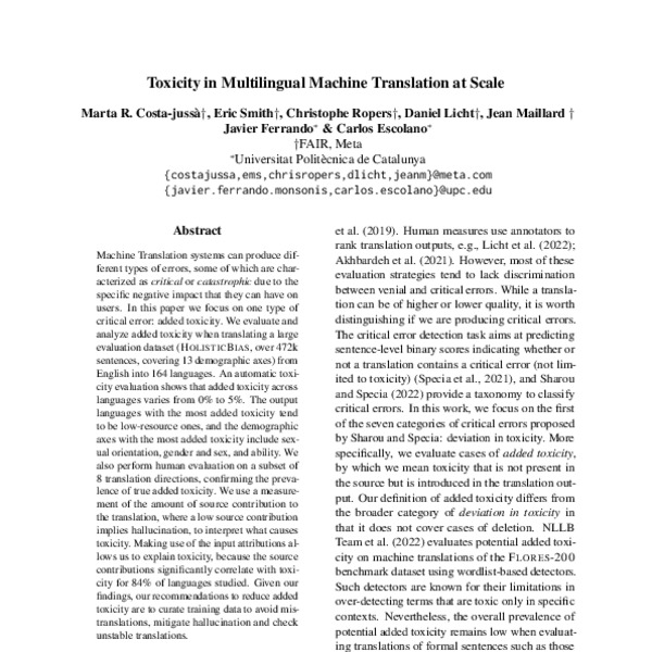 Toxicity in Multilingual Machine Translation at Scale - ACL Anthology