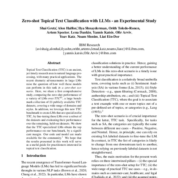 Zero-shot Topical Text Classification with LLMs - an Experimental Study ...