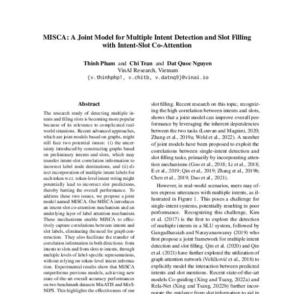 MISCA A Joint Model for Multiple Intent Detection and Slot Filling