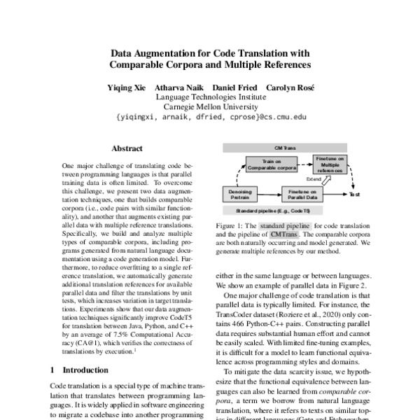 Data Augmentation for Code Translation with Comparable Corpora and ...