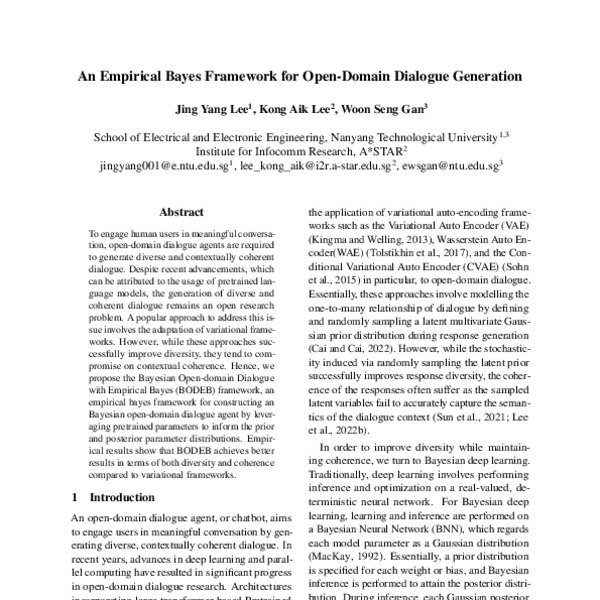 An Empirical Bayes Framework For Open-Domain Dialogue Generation - ACL ...