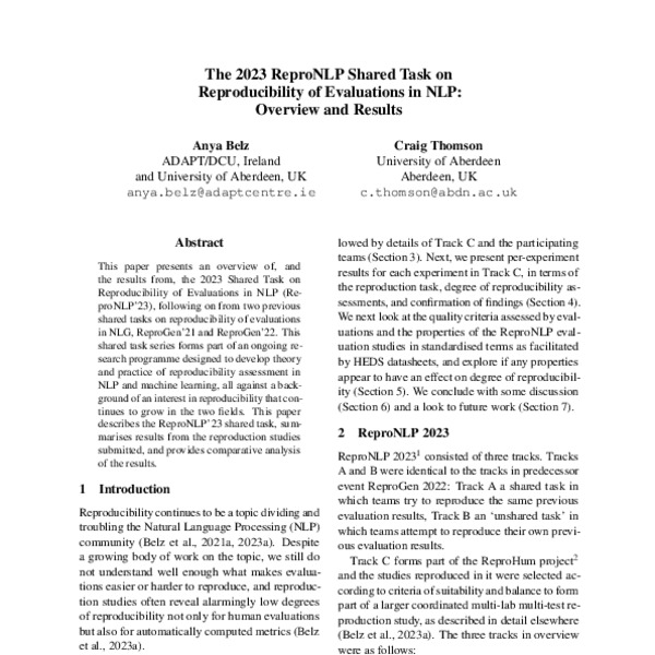 The 2023 ReproNLP Shared Task on Reproducibility of Evaluations in NLP ...