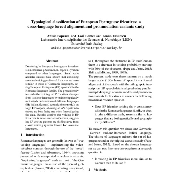 Typological classification of European Portuguese fricatives: a cross ...