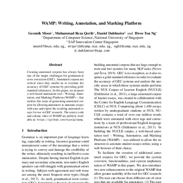 WAMP: Writing, Annotation, and Marking Platform - ACL Anthology