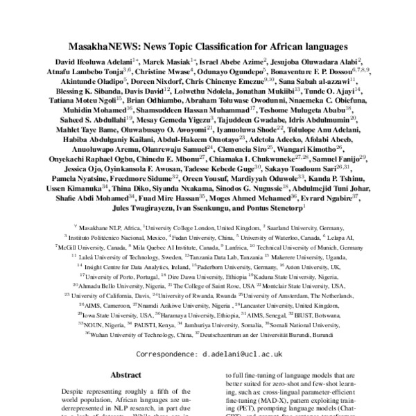 MasakhaNEWS: News Topic Classification for African languages - ACL ...