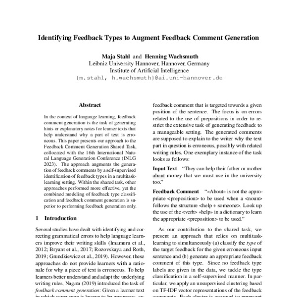 Identifying Feedback Types to Augment Feedback Comment Generation ACL