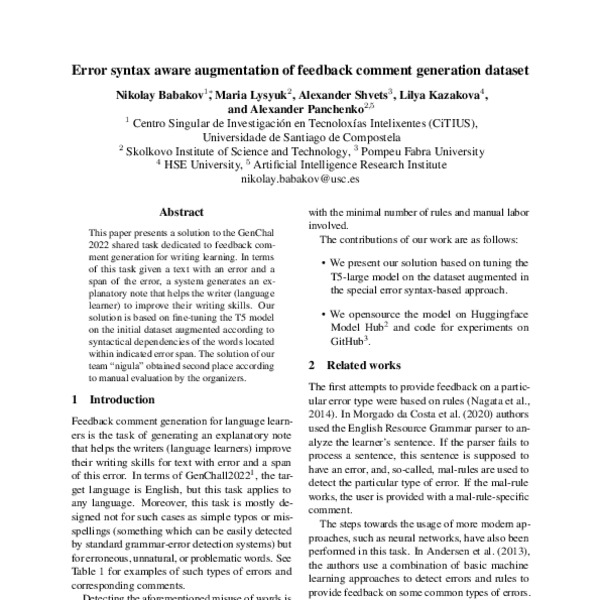 Error syntax aware augmentation of feedback comment generation dataset ...