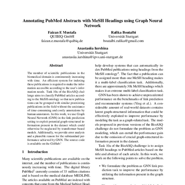 Annotating PubMed Abstracts with MeSH Headings using Graph Neural ...