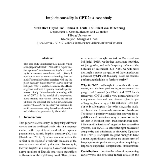 Implicit causality in GPT-2: a case study - ACL Anthology