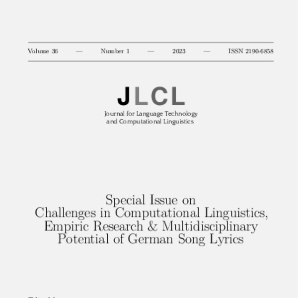 Journal for Language Technology and Computational Linguistics, Vol 