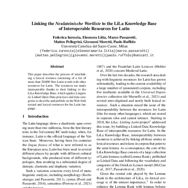 Linking the Neulateinische Wortliste to the LiLa Knowledge Base of