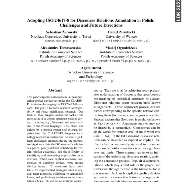 Adopting ISO 24617-8 for Discourse Relations Annotation in Polish ...