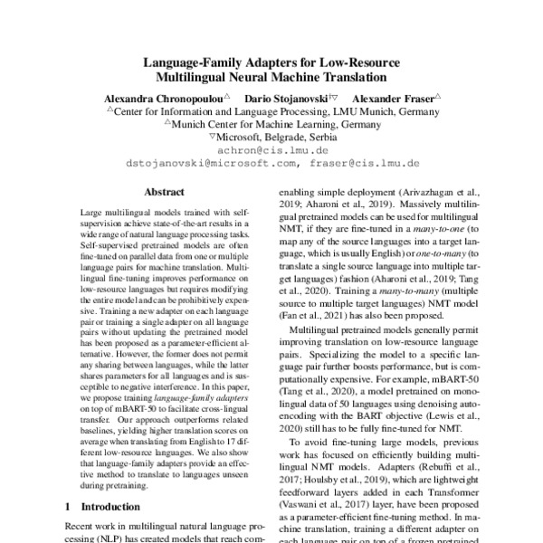 LanguageFamily Adapters for LowResource Multilingual Neural Machine
