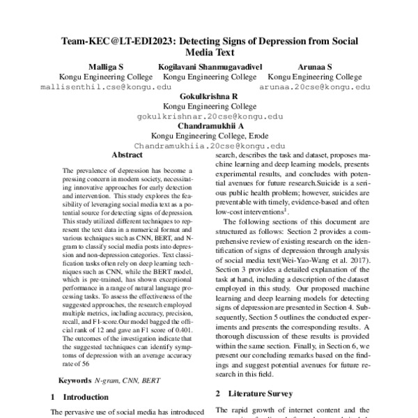 Team-KEC@LT-EDI: Detecting Signs of Depression from Social Media Text ...