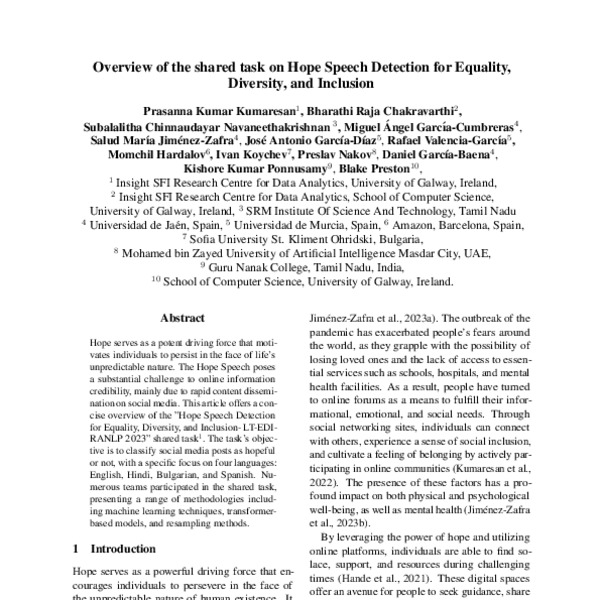 Overview of the Shared Task on Hope Speech Detection for Equality ...