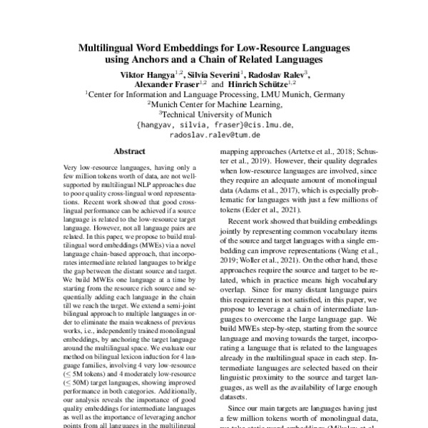 Multilingual Word Embeddings For Low Resource Languages Using Anchors And A Chain Of Related