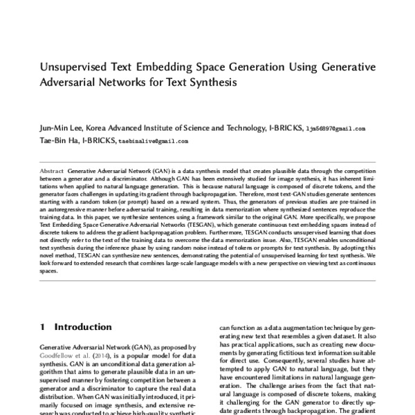 Unsupervised Text Embedding Space Generation Using Generative ...