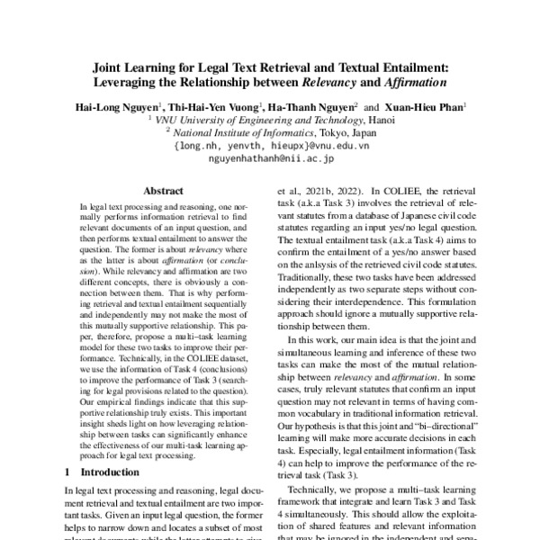 Joint Learning for Legal Text Retrieval and Textual Entailment ...